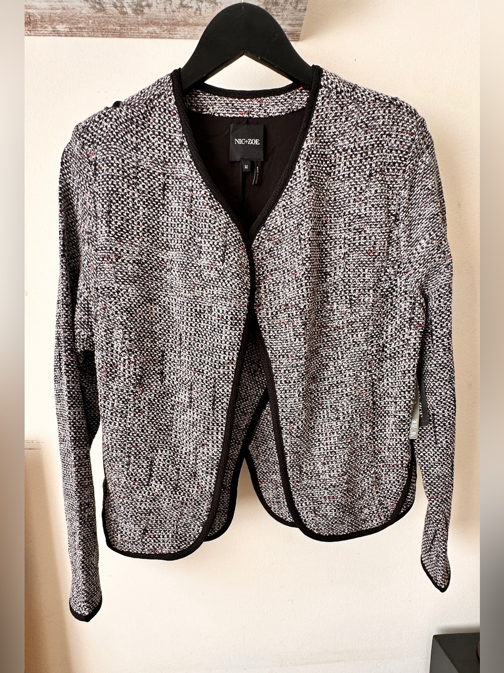 NIC+ZOE Black & White Tweed Open-Front Jacket medium